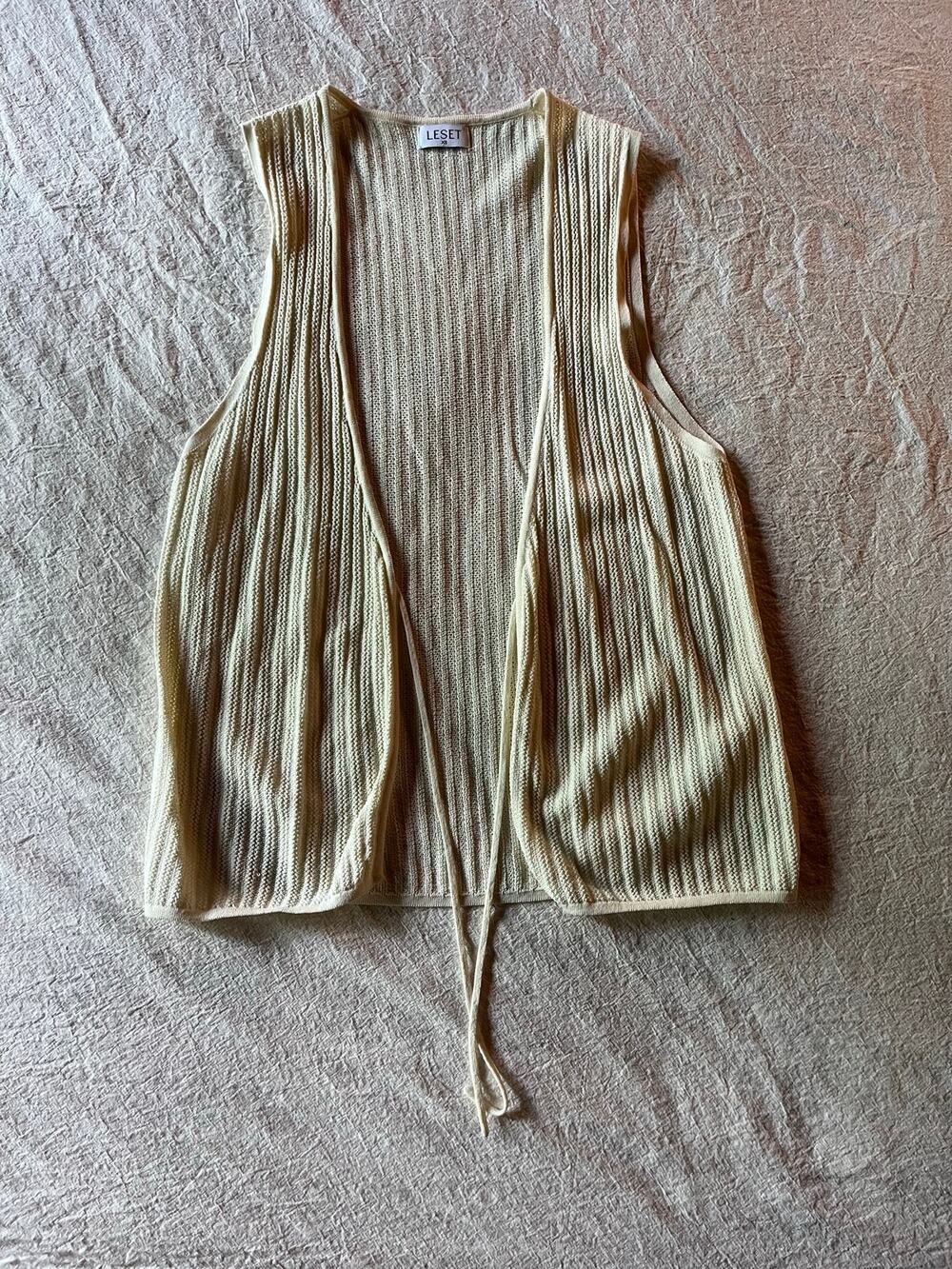 LESET Pointelle Tie Front Vest Cream XS